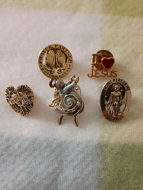 Religious & Sentimental Pin Lot - Gold Tone with Silver Angel